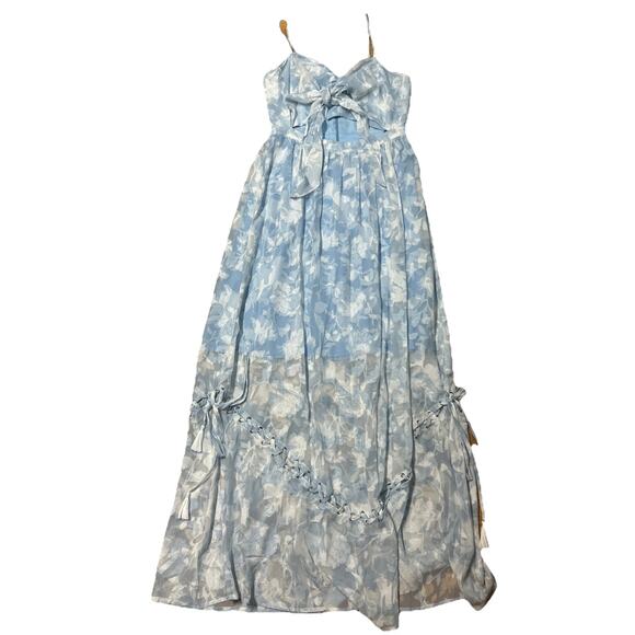 WE ARE KINDRED Womens 4 Blue White Floral Maxi Gown Front Cut Out Romantic - Picture 1 of 8